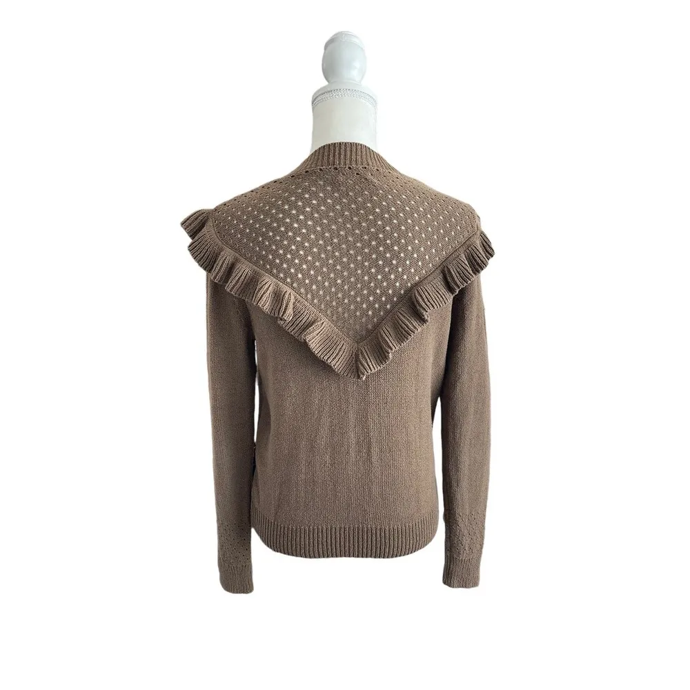 Aritzia Wilfred Chaume Brown Ruffle Yoke Swiss Dot Mock Neck Sweater Size Small - Image 9