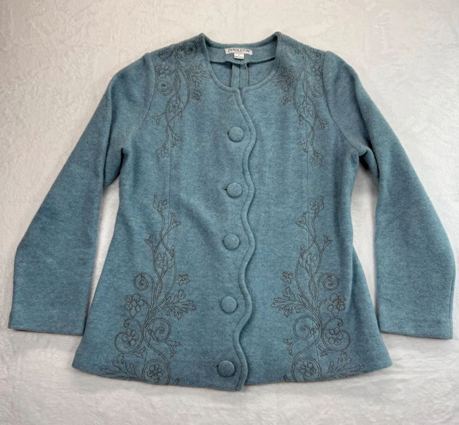 Pendleton Wool Cardigan Embroidered Button Front Sweater Jacket Petite L - Image 1