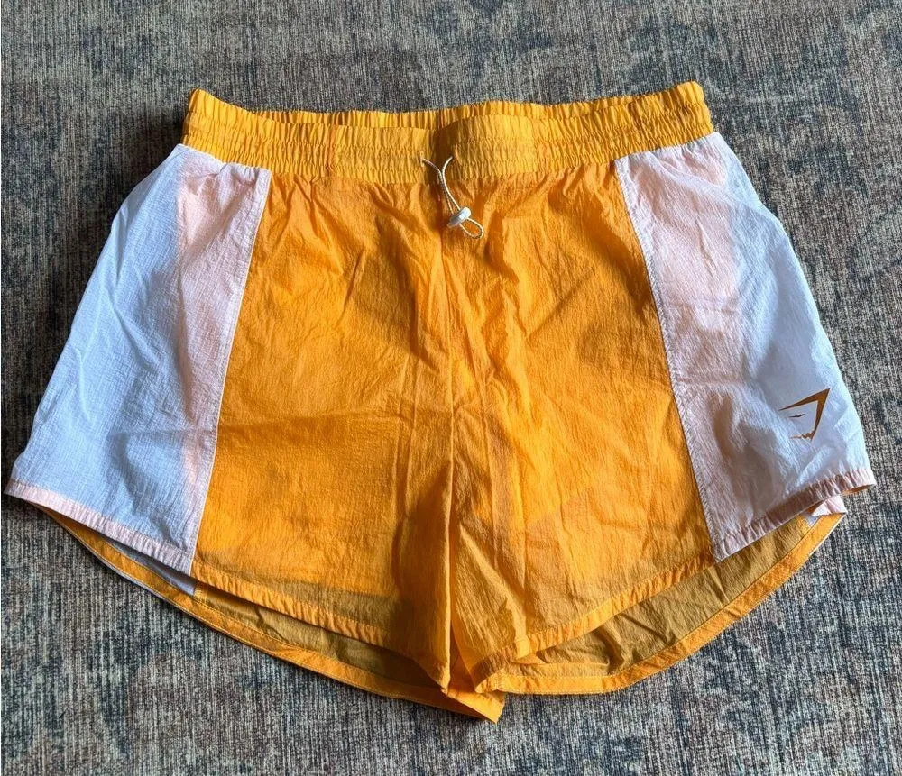 Gymshark PULSE 2 IN 1 SHORTS Orange and White Size Small - Image 5
