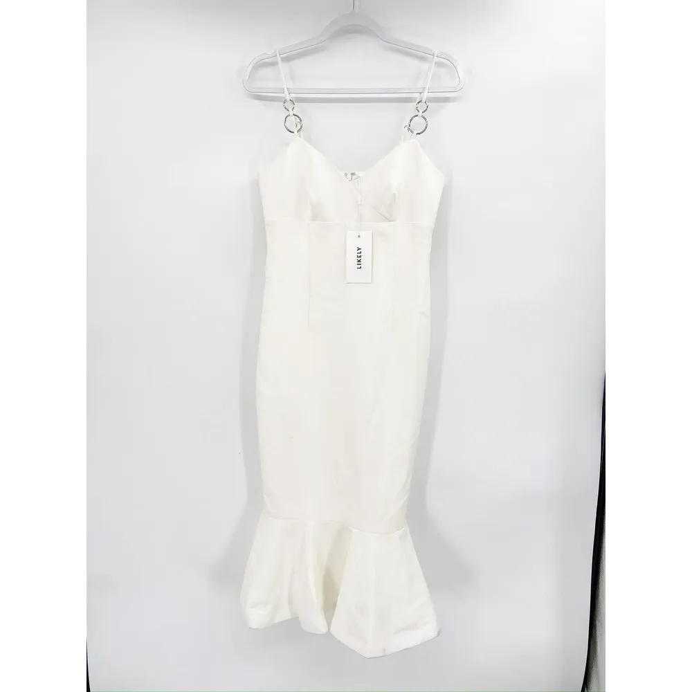 Likely Hirsch White Sleeveless V-Neck Trumpet Midi Dress Size 6 NWT - Image 3