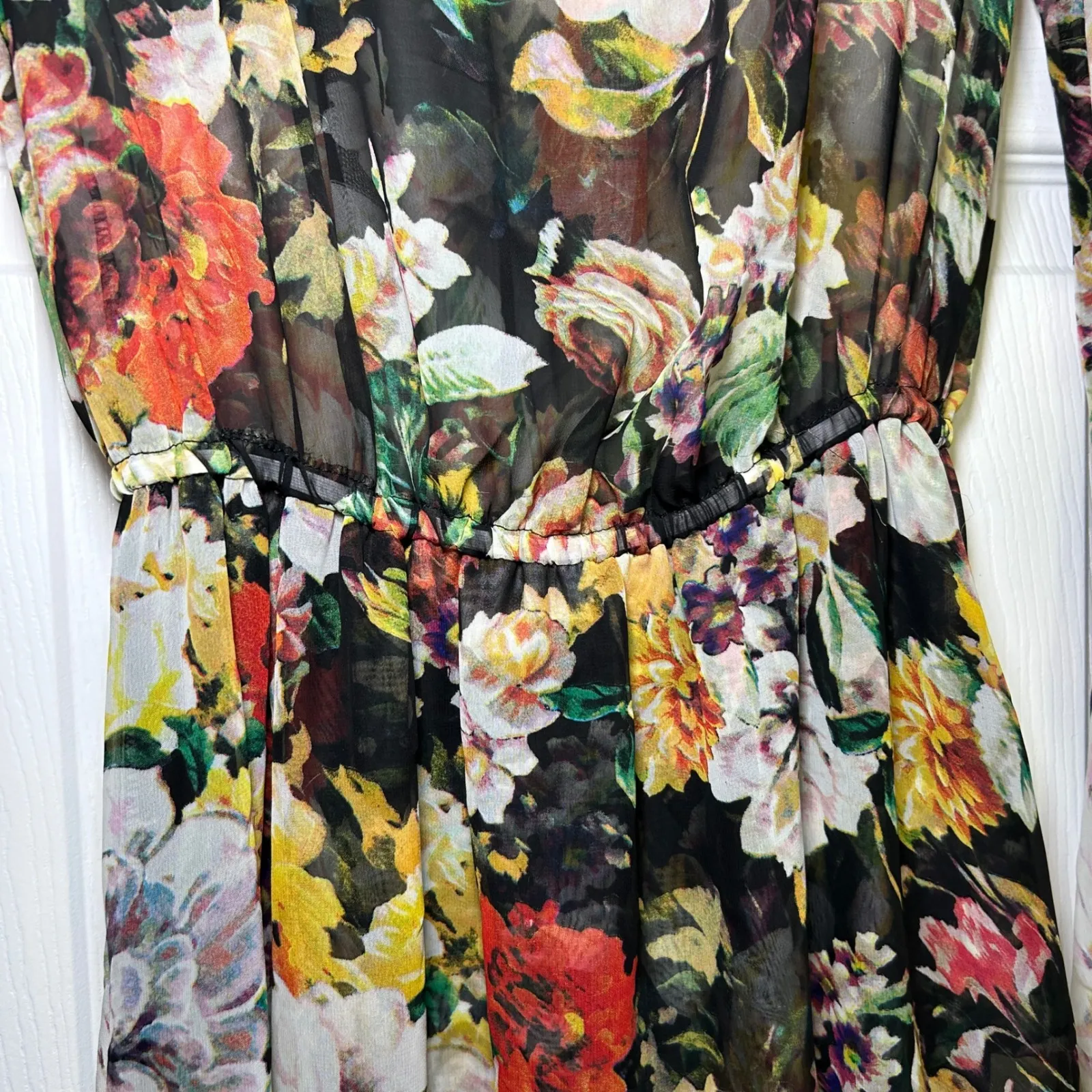 Show Me Your Mumu Floral Maxi Dress Long Sleeve Plunge Neck Womens S Event Party - Image 4