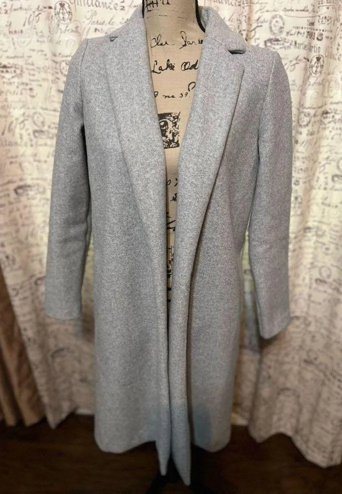 Women’s Gray Lapel Collar Long Sleeve Open Trench Coat Side Pockets Small - Image 8