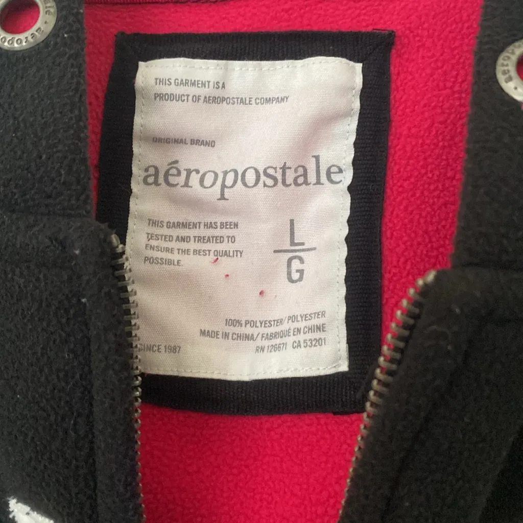 Aeropostale Women’s Full Zip Black and Pink Fleece Hoodie - Image 2
