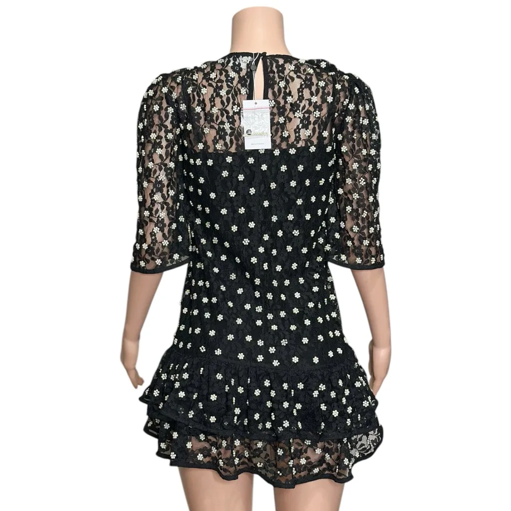 LOVERS + FRIENDS Livia Pearl Trim Mini Dress, Black, XS - Image 10