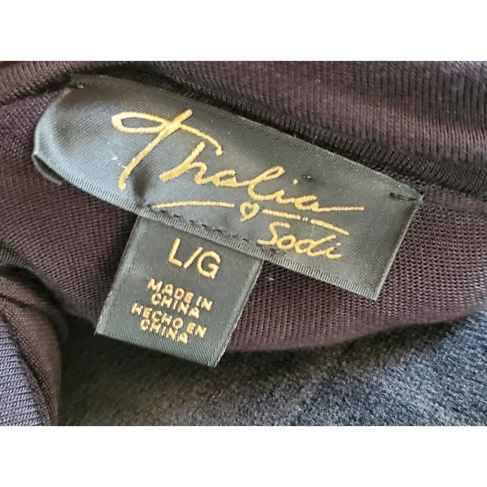 Thalia Sodi Women's Black Rayon V-Neck Long Sleeve Casual Top Blouse Size L/G - Image 7