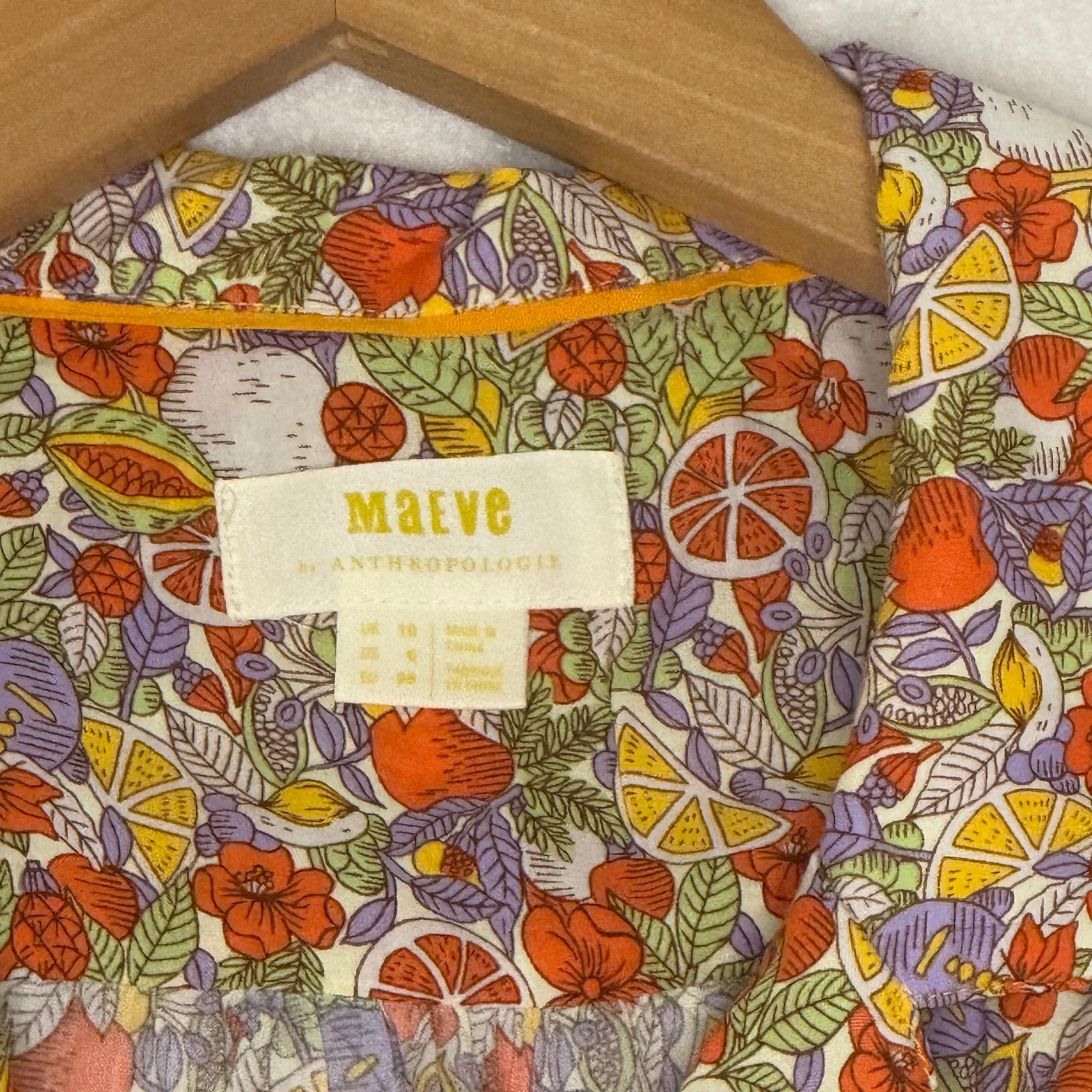 Mauve By Anthropologie Blouse Sz 6‎ Fruit Graphic Pattern Casual Front Tie Top - Image 3