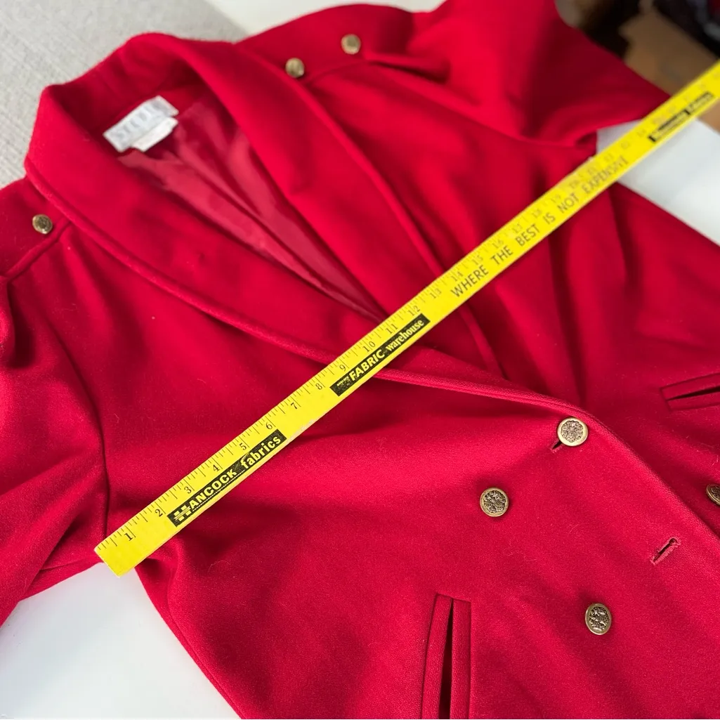 Vintage Michelle Stuart Cardinal Red Double Breast Shawl Collar Wool Trench Coat Size 10 - Image 9