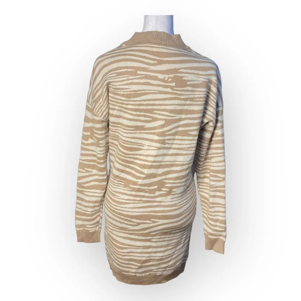 WAYF Intarsia Zebra Print‎ Sweater Dress In Beige Size S - Image 5