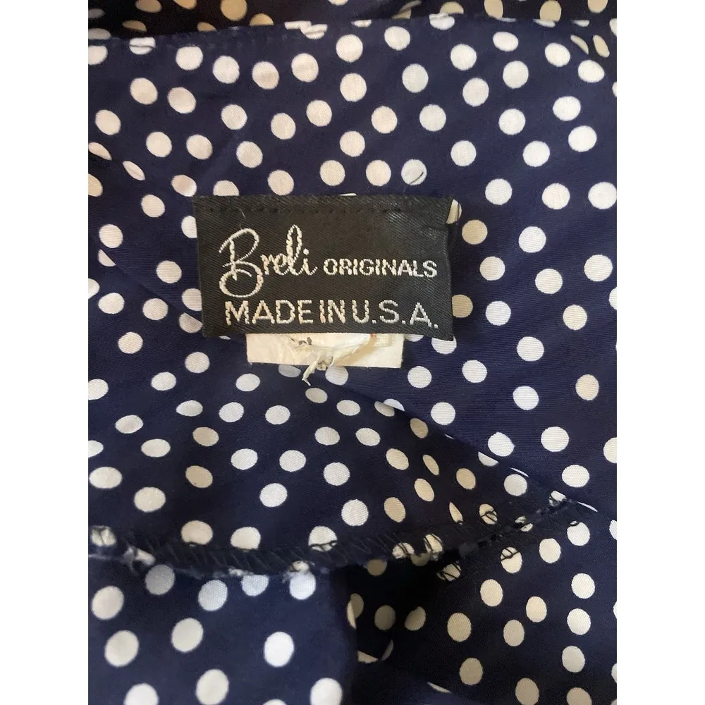 Vintage Breli Originals Navy Blue Polka Dot Dress ILGWU Union Made Dress Size 12 - Image 9