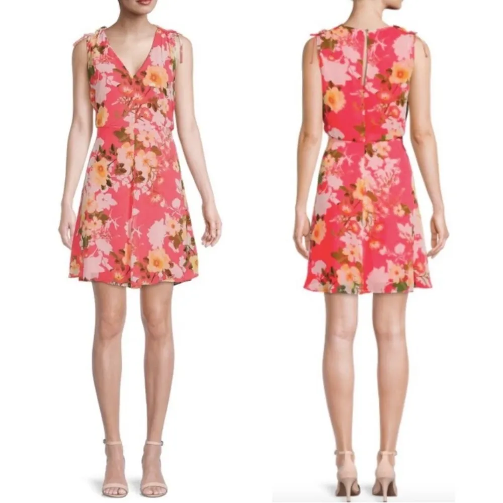Vince Camuto Floral Chiffon coral Pink Sleeveless Dress Fairy soft girl Romantic - Image 3