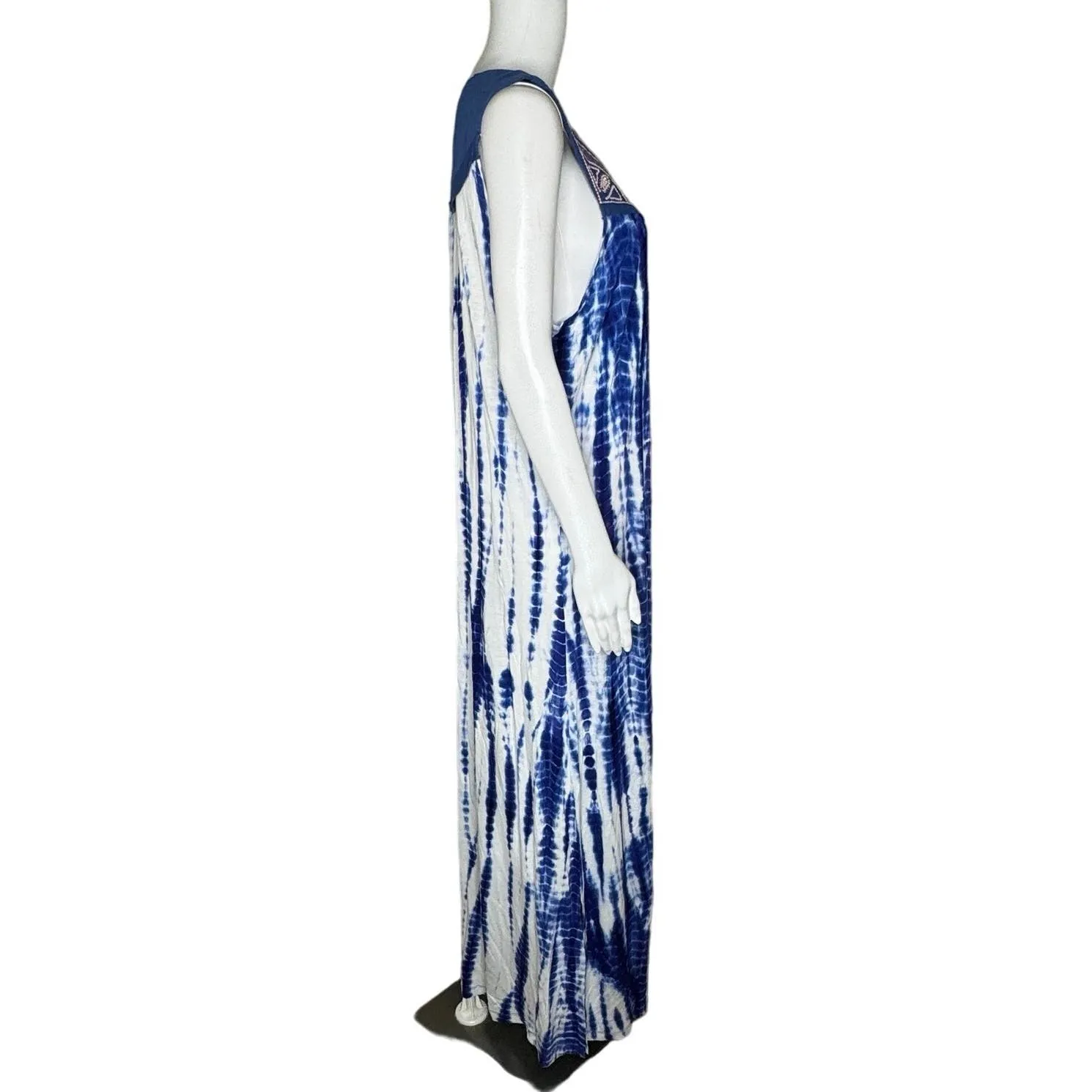 Greater Good Dress Womens XL Blue‎ White Tie Dye Sand & Surf Beaded Boho Hippie Blue - Image 2