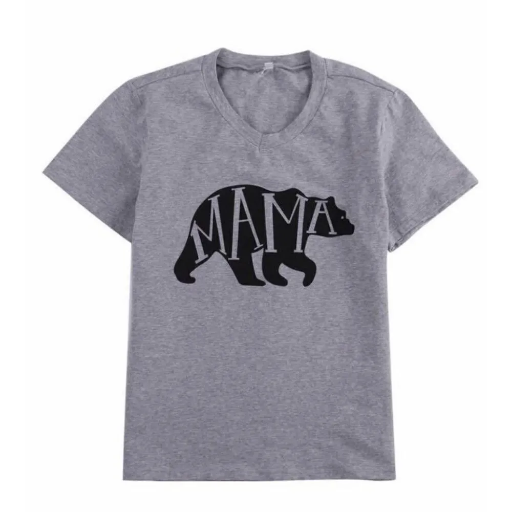 NWT Womens Boutique Mama Bear Heather Gray V Neck Graphic Tee Shirt - Image 2