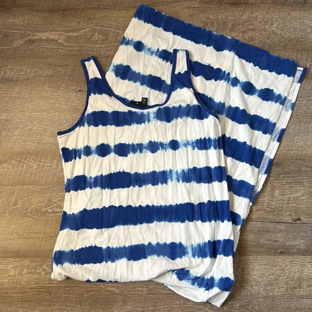 NWT Lauren Ralph Lauren Blue White Stripe Tie Dye Tank Sheath Maxi Dress Size L Size L - Image 4