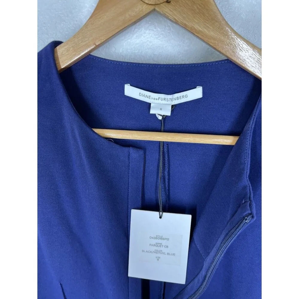 Diane Von Furstenberg DVF Parquet CB Color Block Sheath Dress 8 Black Navy - Image 3