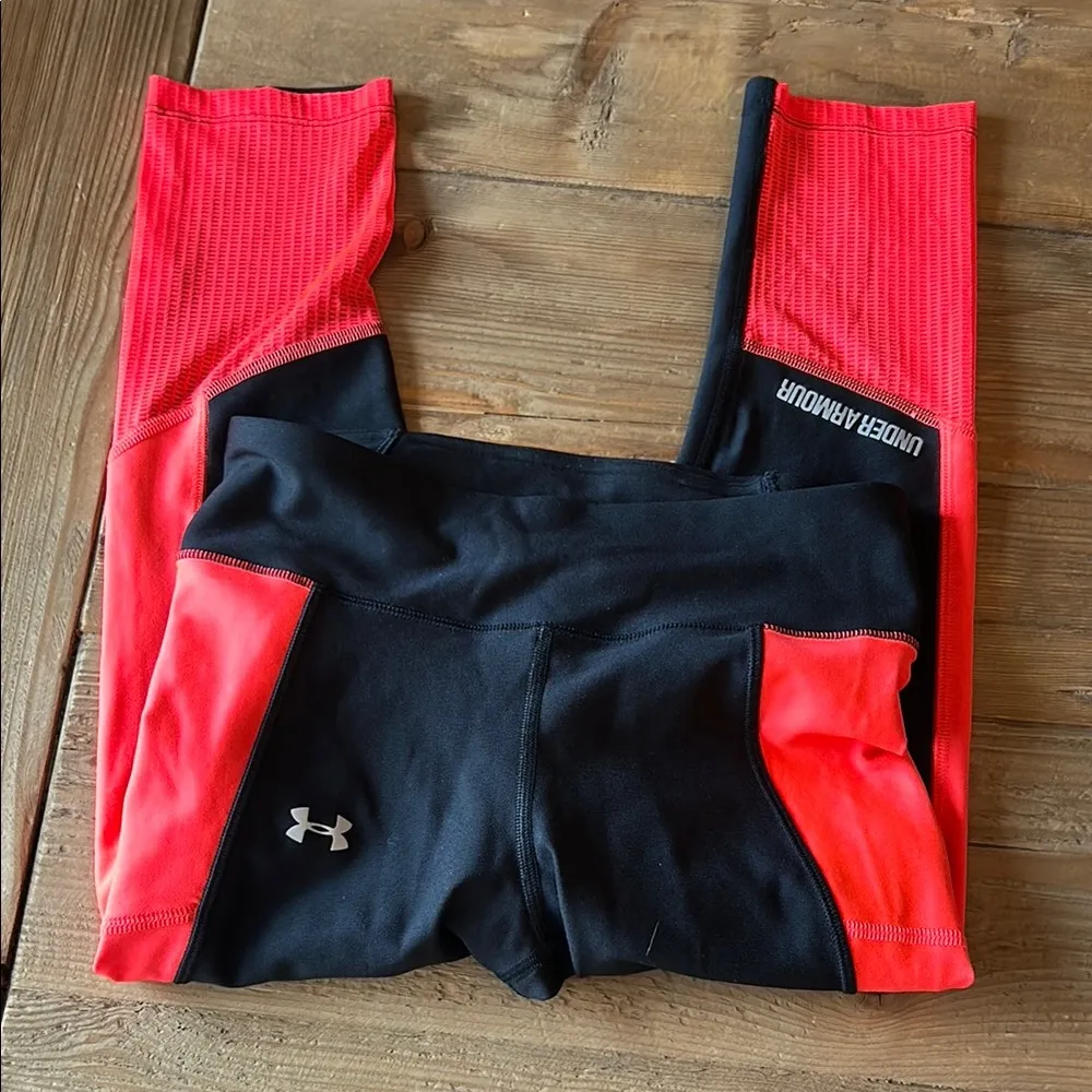Under Armour Black and Red Performance Leggings - Image 2