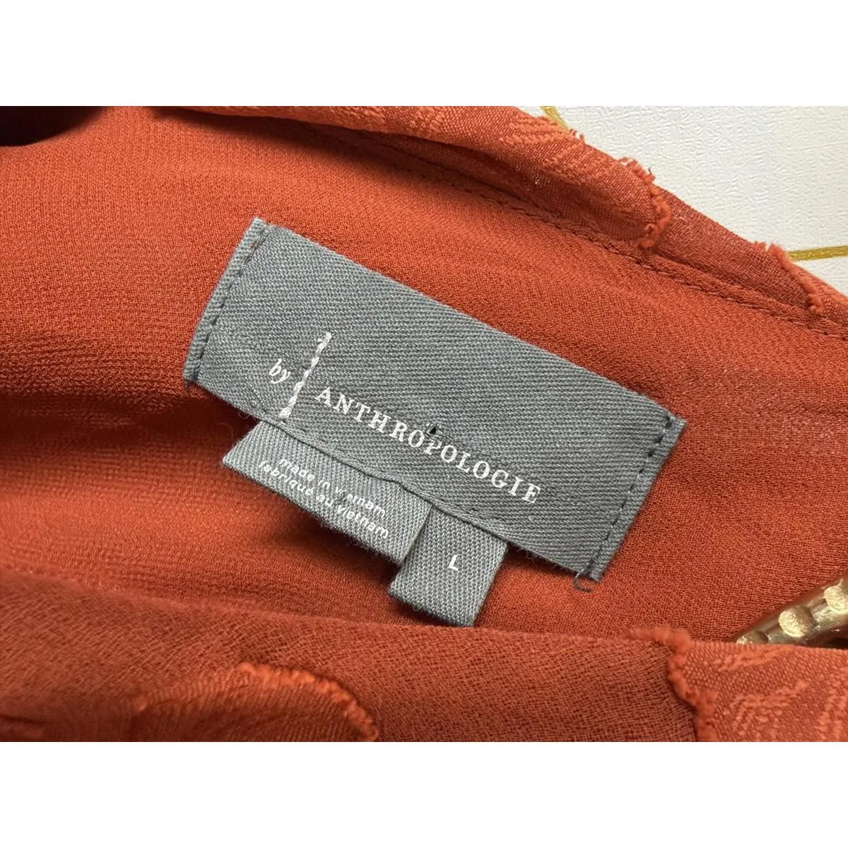 Anthropologie Rust Textured Ruffle Floral Blouse - Size - Large - Image 7