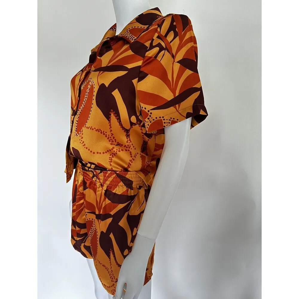 HOUSE OF HARLOW  1960 lounge Satin Leisure Short Set RICH FALL COLORS  sz Small - Image 5