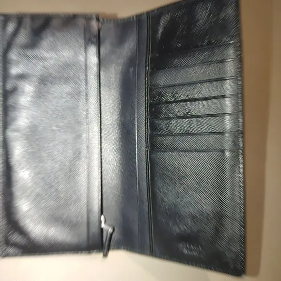 Prada Wallet Milano Black Leather Vinyl Long Metal Zipper Card Slots Pockets - Image 2