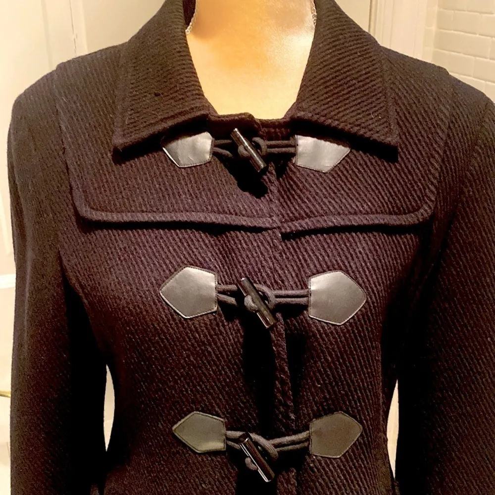 Anne Klein black wool jacket with toggle button closure. Herringbone weaveSize S - Image 2