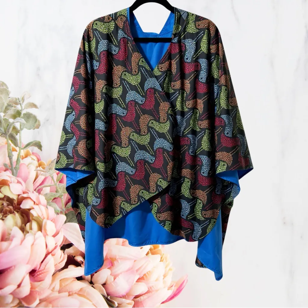 RainCaper Womens Rain Cape Poncho with Hood Reversible Birds Colorful OS Black Size undefined - Image 2