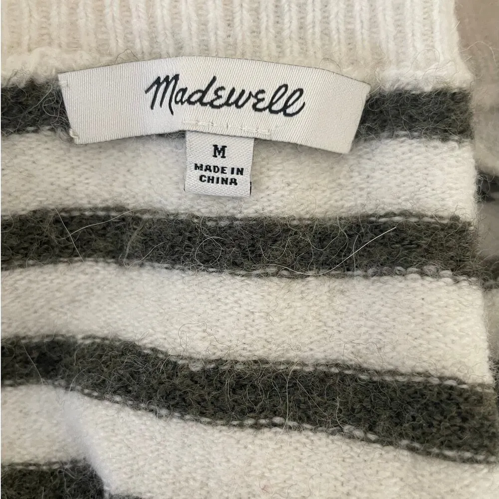 Madewell Sweater Women M Gray Stripe Wrap Bodice Cozy Warm Contemporary Gorpcore - Image 2