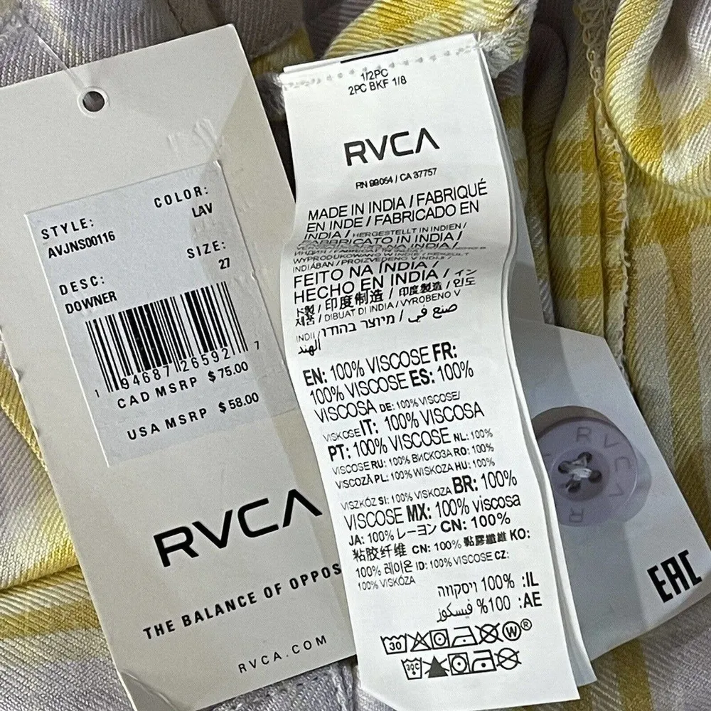 RVCA SZ 27 Downer Shorts Yellow Plaid Pleated Front Pockets High-Rise Zip-Fly - Image 6