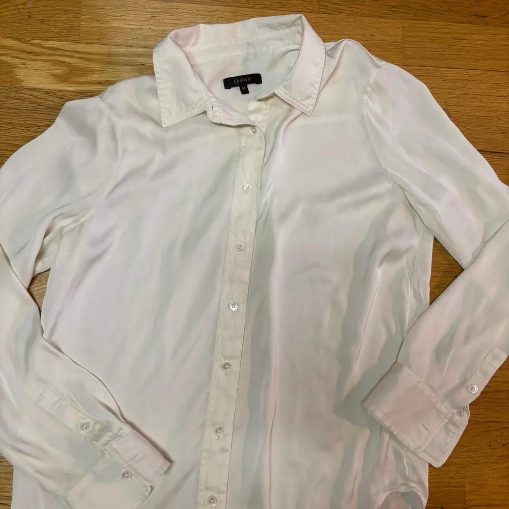 Quince Ivory Washable Stretch Silk Preppy Coastal Resortwear Career Blouse M White Size M - Image 5