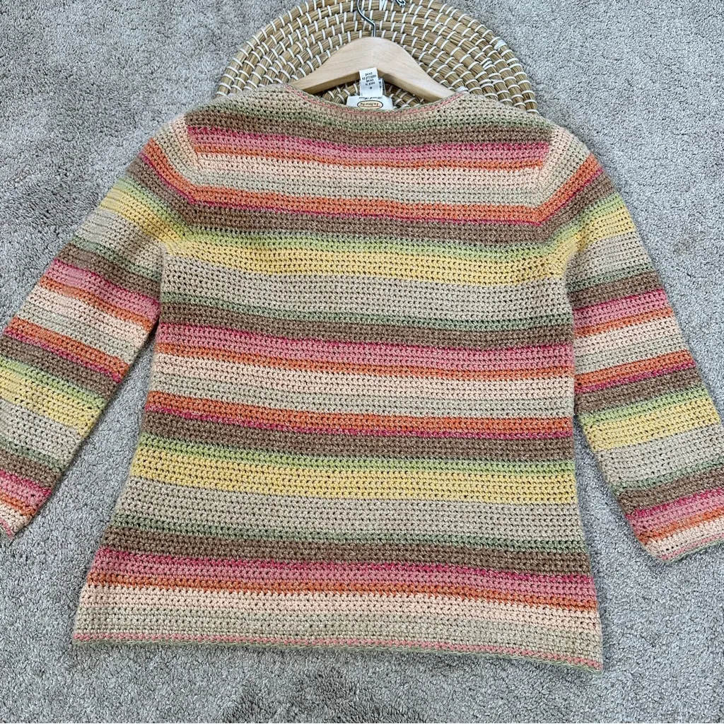 Talbots Hand Knit Vtg Ramie Linen Cardigan Sweater Full Zip Multicolor Stripe S - Image 7