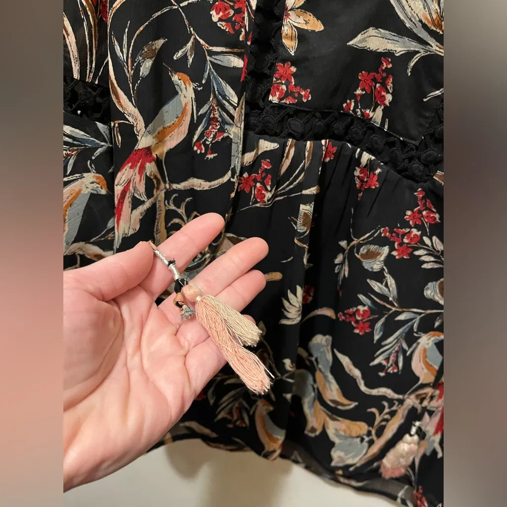 MAEVE • Odette‎ Bird Floral Bell 3/4 Sleeve Peasant Shirt Sz XS - Image 6