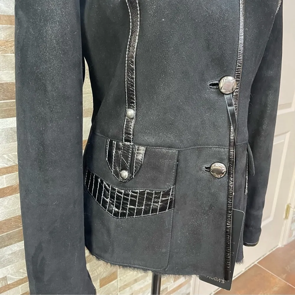 MODA'S genuine shearling suede fur coat jacket winter coat brown warm Sz M Black Size M - Image 7