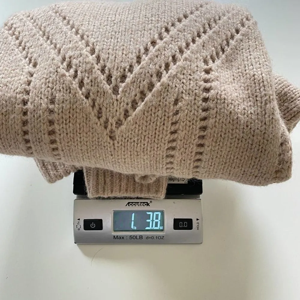 H&M  Tan Eyelet Cable Knit Pullover Sweater Sweater Medium alpaca Wool Blend - Image 10