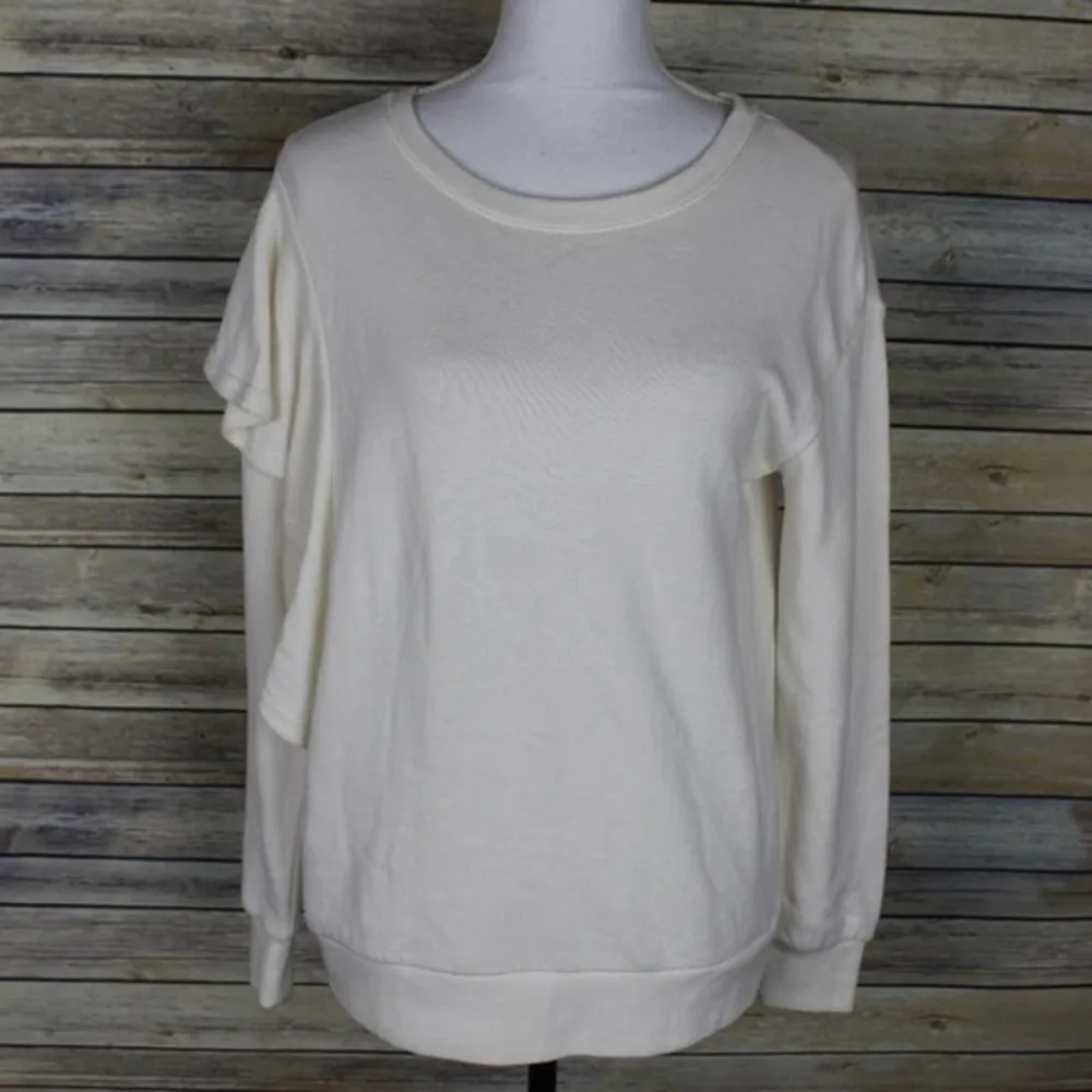 Splended Size XS Westfourth Ruffle Pullover Sweatshirt White Terry ST11686 - Image 2