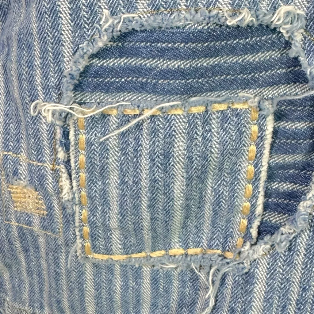 Free People Downtown Denim Railroad Patchwork Coveralls Romper Size XL Bohemian - Image 9