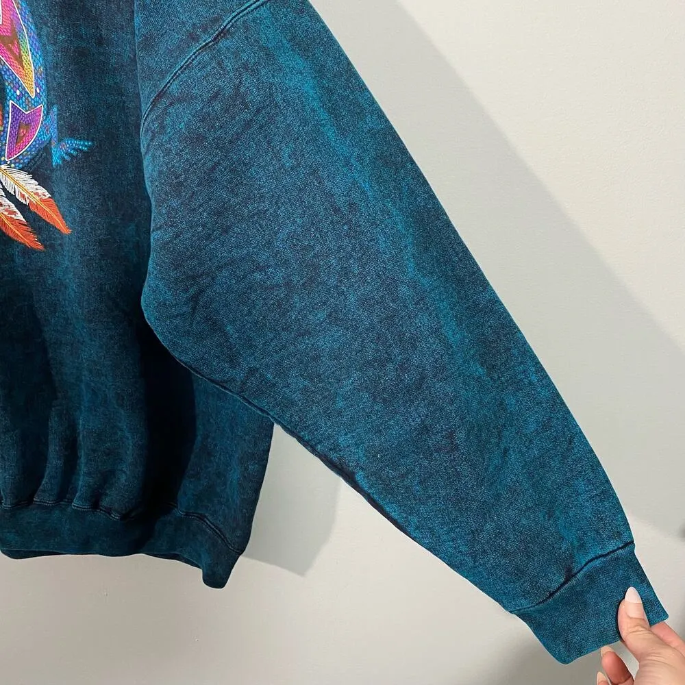 Vtg Green Acid Wash Lizard Dreamcatcher Western Relaxed Fit Pullover Sweatshirt Size L - Image 7