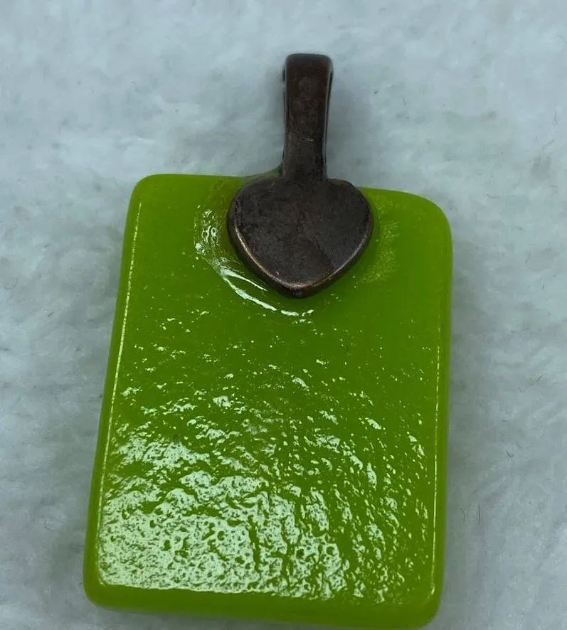 Art Glass Rectangle Shape Green Shade Pendant for Necklace Iridescent Center - Image 6