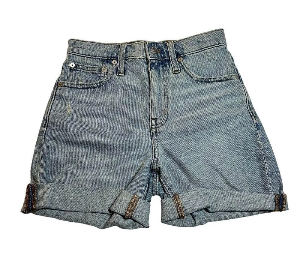 Madewell High Rise Mid Length Denim Shorts Woodvale Wash Size 23 Raw Hem - Image 3