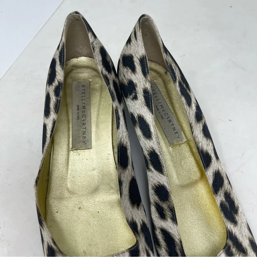 Stella McCartney Satin Leopard Print Wedges Size 36.5 6 - Image 8