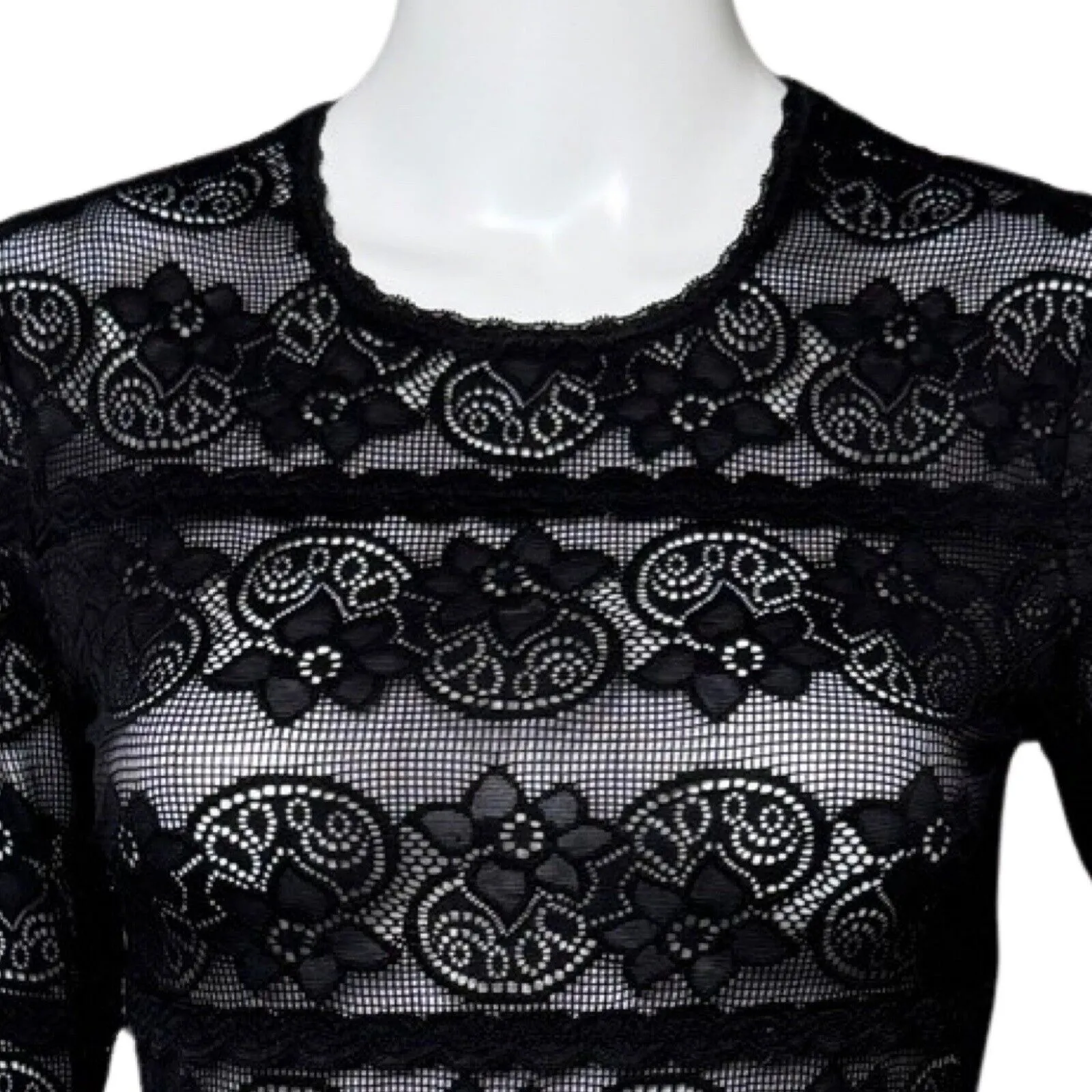 Lover Shirt Womens XS Black‎ Floral Lace Blouse Sheer Fitted Neutral Minimalist Black - Image 5