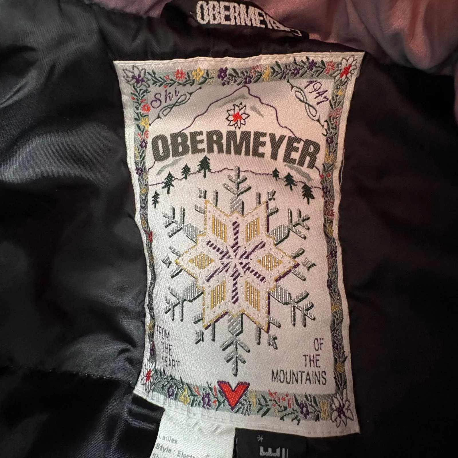 Obermeyer Women Vtg Ski Jacket Hooded Pink Purple Metallic Paisley Full Zip Sz L - Image 9