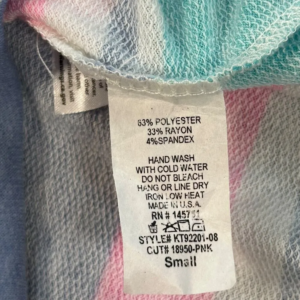 Fantastic Fawn Striped Dolman Sleeve Oversized Top Womens Small Pink Blue Green - Image 9