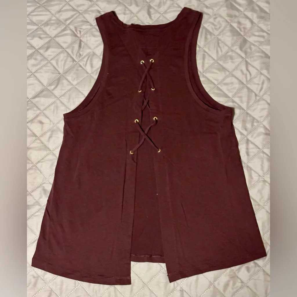 Victoria Sport XS Sleeveless Tank Top Open Lace UP Back Burgundy Exercise - Image 2