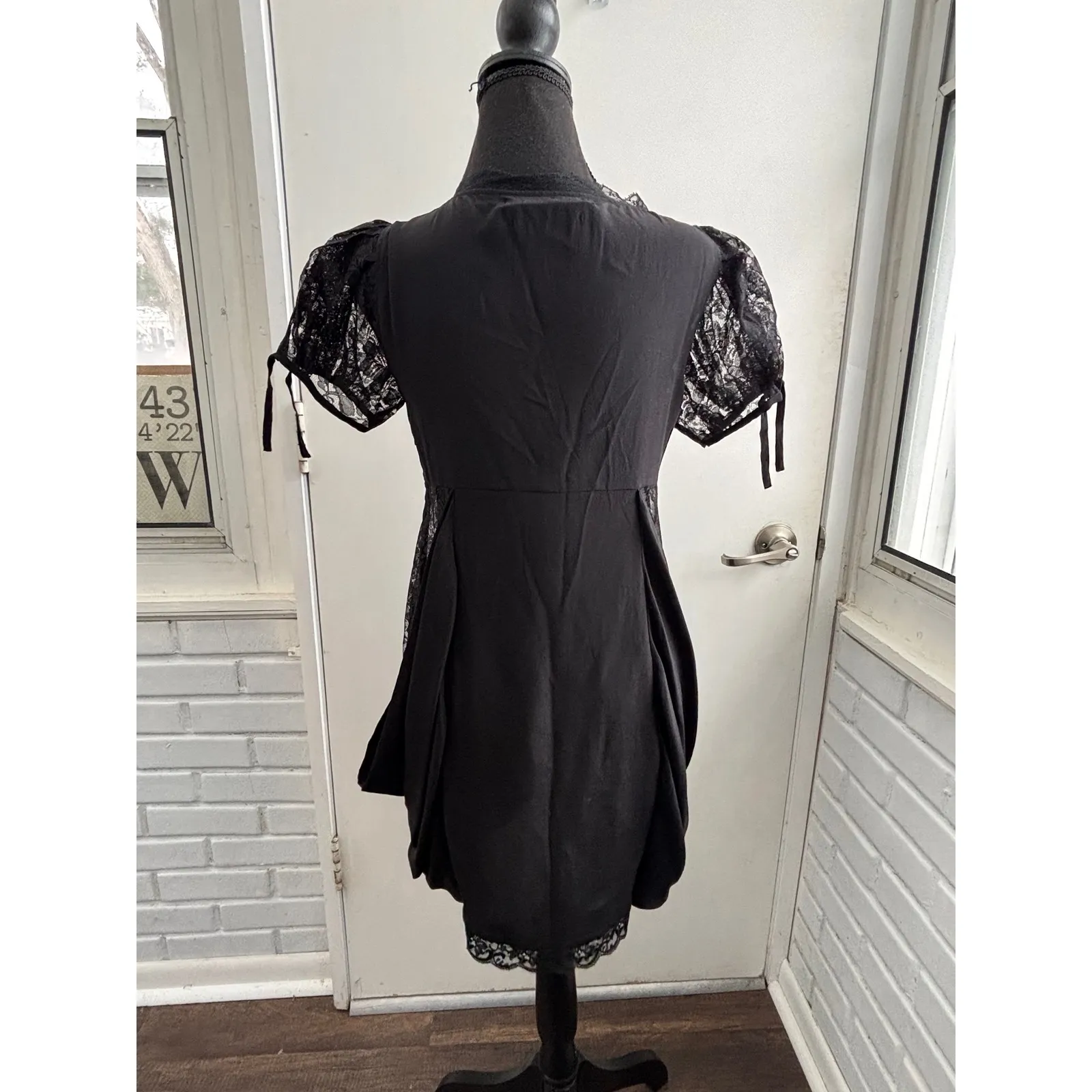 ALLSAINTS Spitalfields 100% Silk Lace Tulip Hem Dress 6 Y2K grunge boho rock Black - Image 6