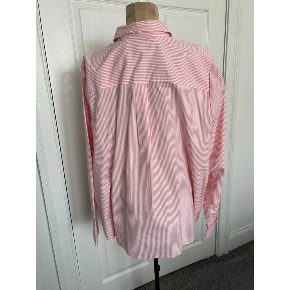 J.Crew Womens Long Sleeve Striped Rosette Button Down Blouse Top Pink Size 3X - Image 6