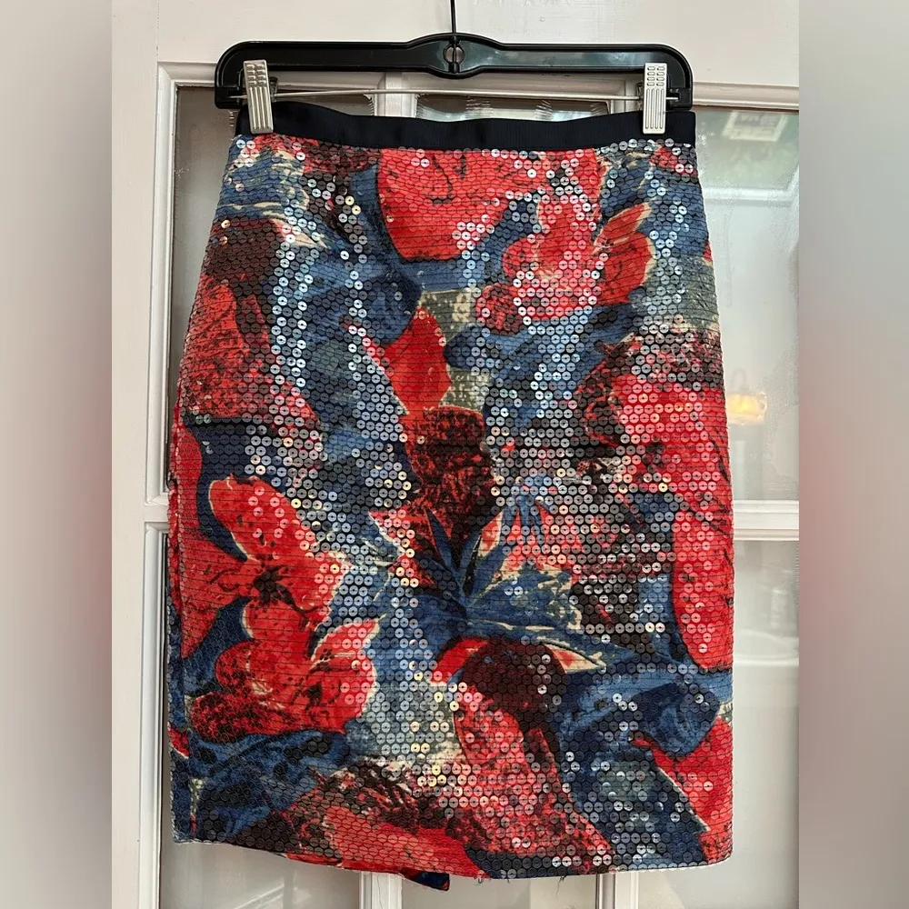Anthropologie by Wolven Sugared Fleur Pencil Sequined Skirt Size 2 XS Floral - Image 2