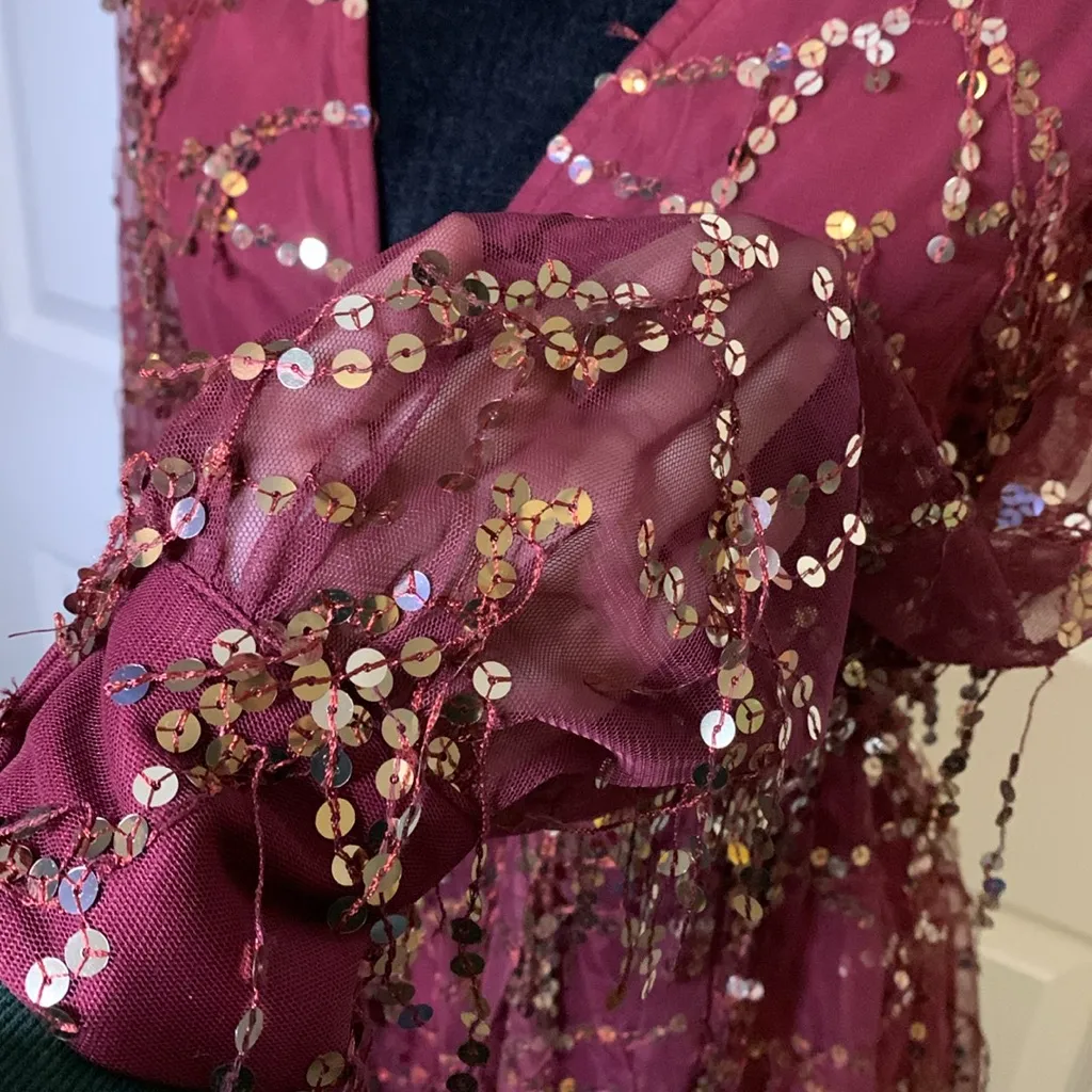 Paradiso Maroon & Gold Sequence Shorts Romper Red - Image 5