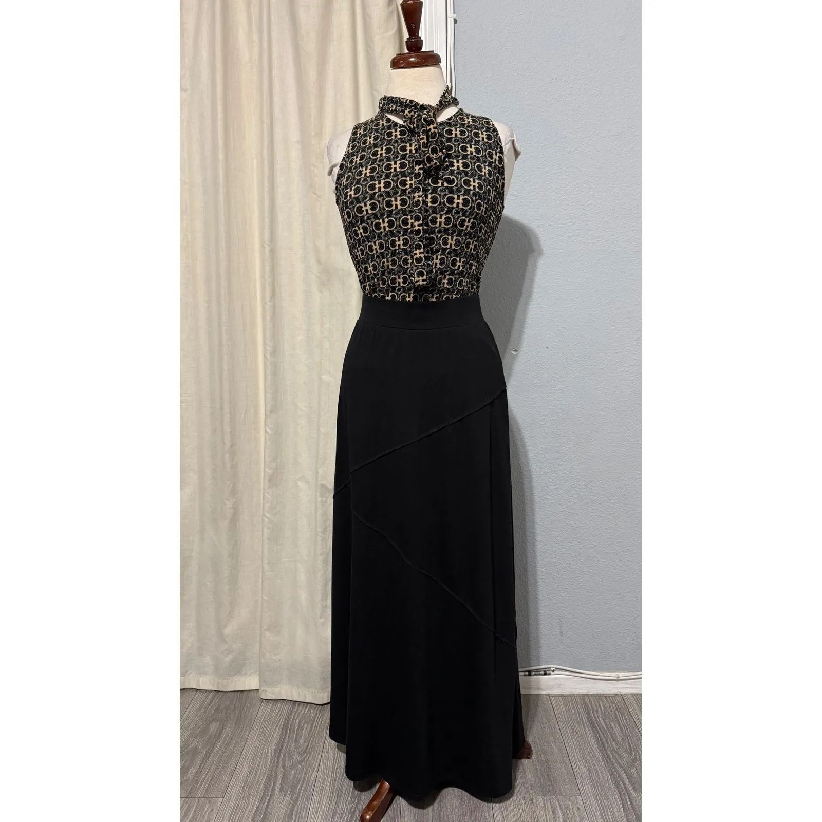 Roz & Ali Black Maxi Boho Skirt Elastic Waist Paneled ALine Skirt Womens M - Image 3