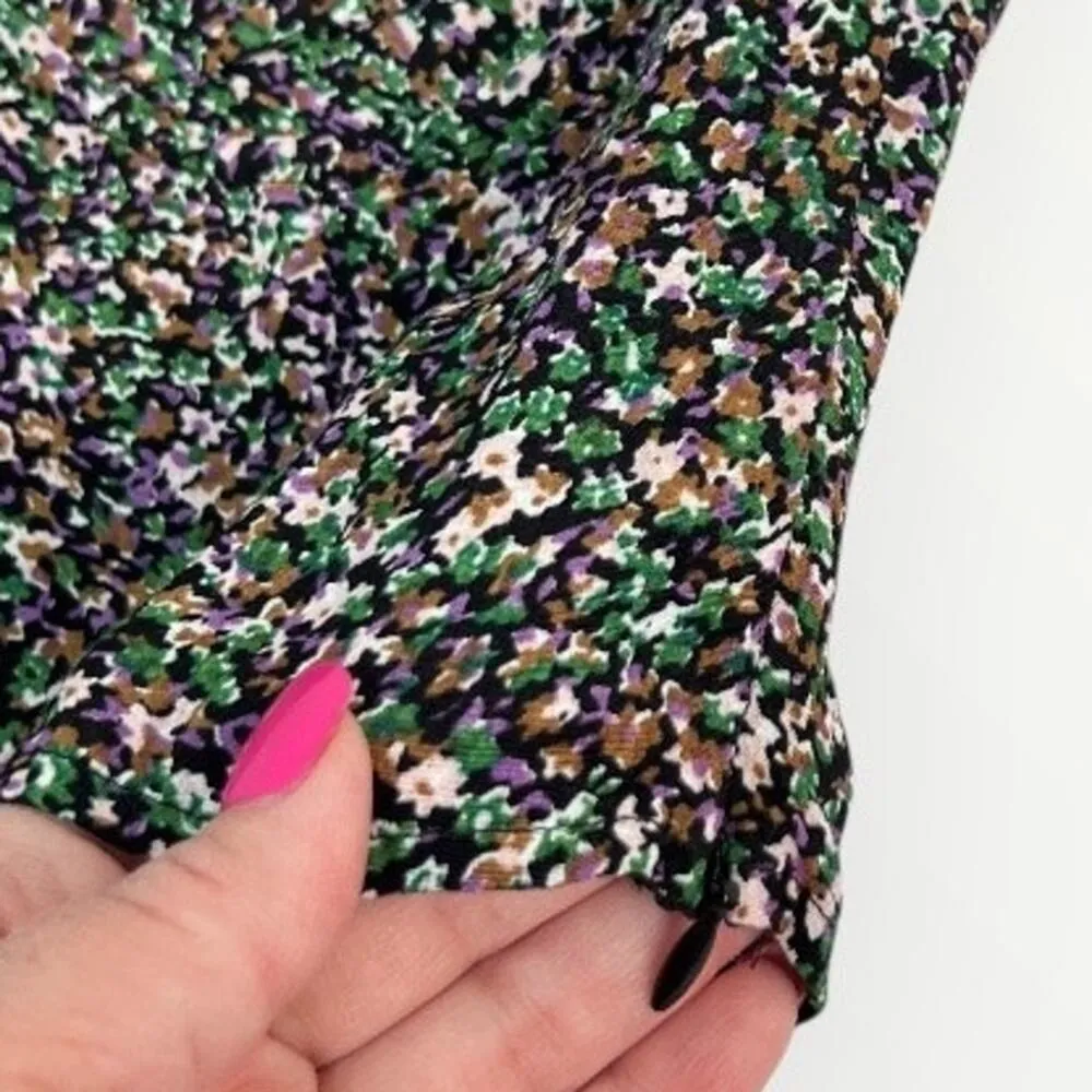 ASTR The Label Livie Floral Ruched Smocked Sleeve Top Sweetheart Neck SZ XS NWT Black - Image 4