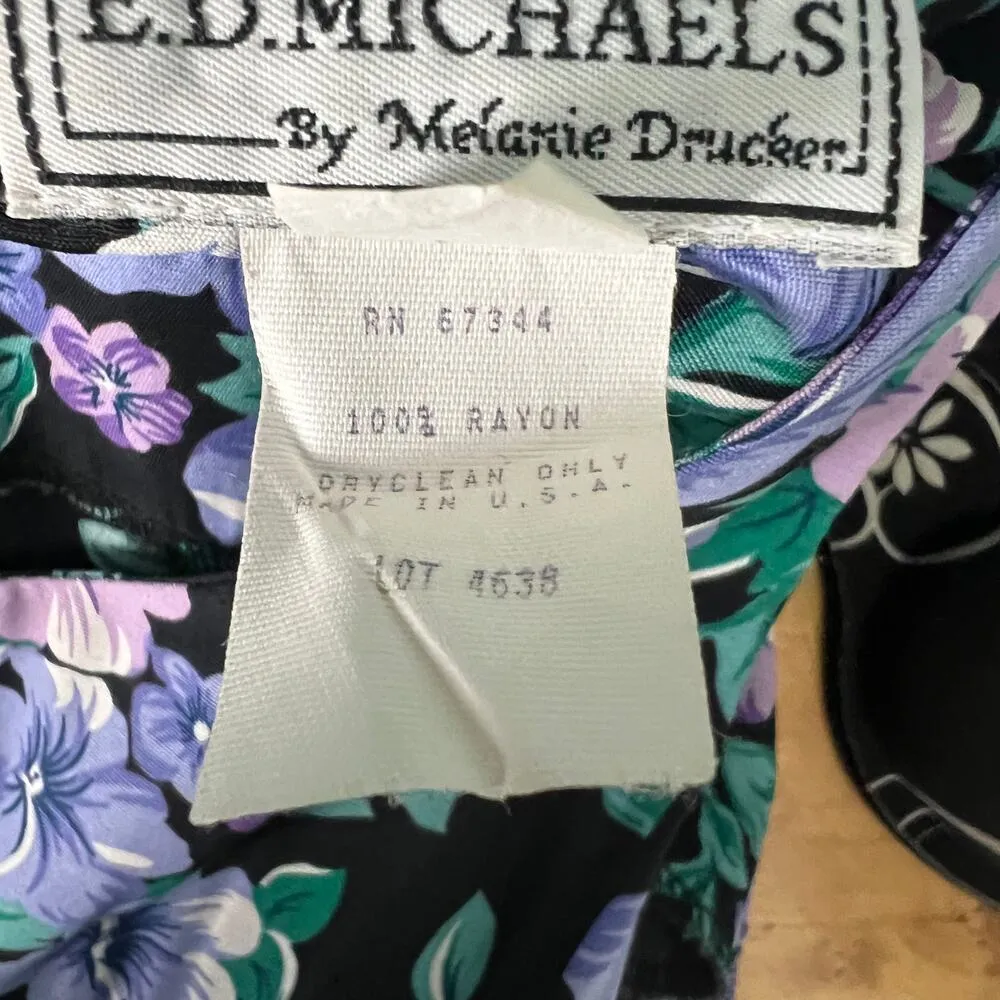 Vintage E.D. Michaels Dress Womens Small Floral Maxi Fairy Grunge Event Romantic Black - Image 12