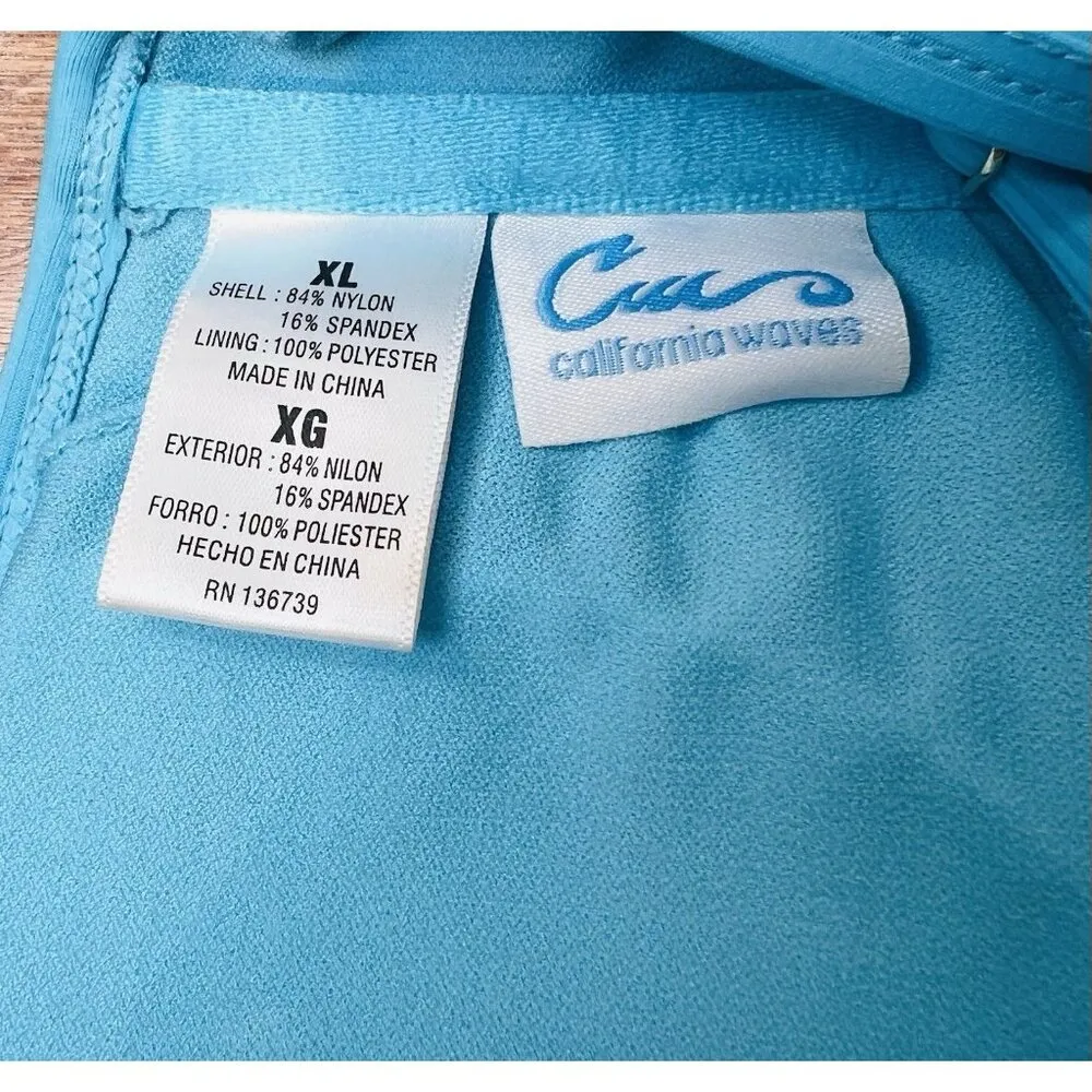 California Waves Bralette Bikini Swim Top Size XL Turquoise Adjustable Straps - Image 3