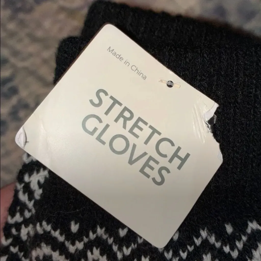 Women's Black & Gray Stretch Gloves - Image 2